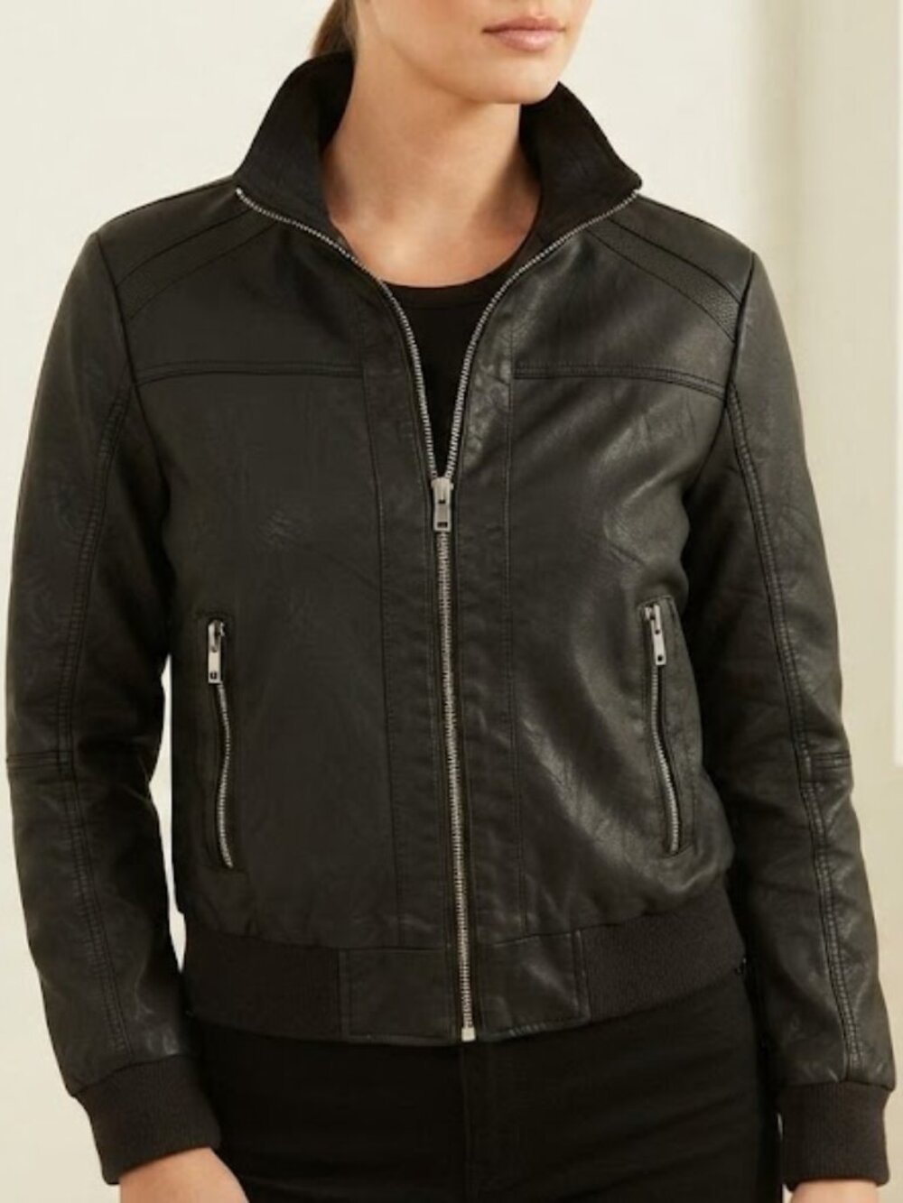 GUESS Black Zip-Up Bomber Jacket